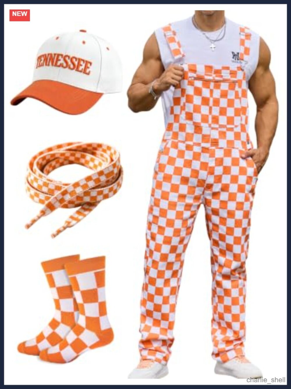 Men's 4-Piece Costume Set Overalls Hat Shoelaces Socks